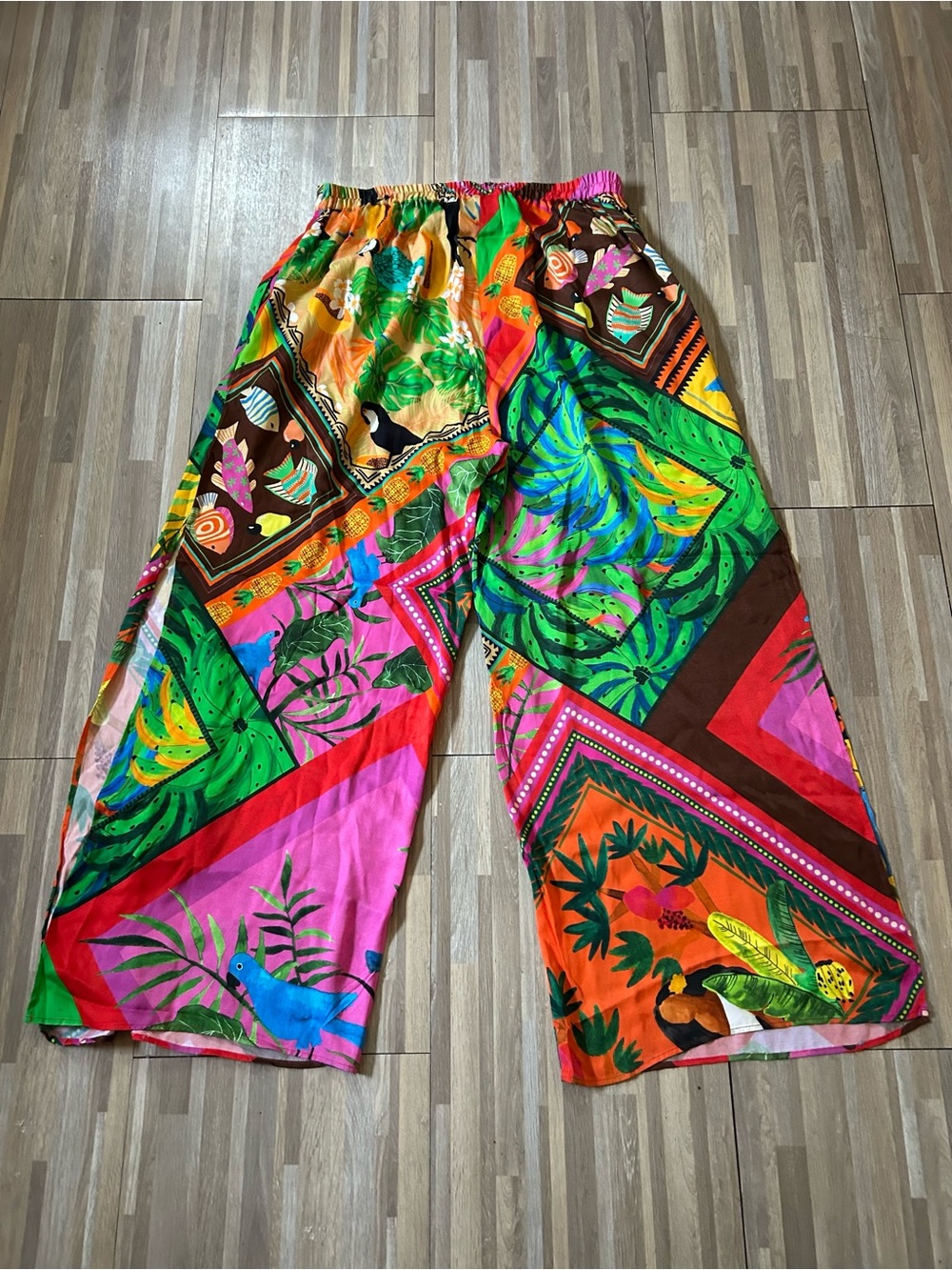 Farm Rio Mix Scarves Summer Pants Wide Leg Tropical Print Size Large - Picture 11 of 11
